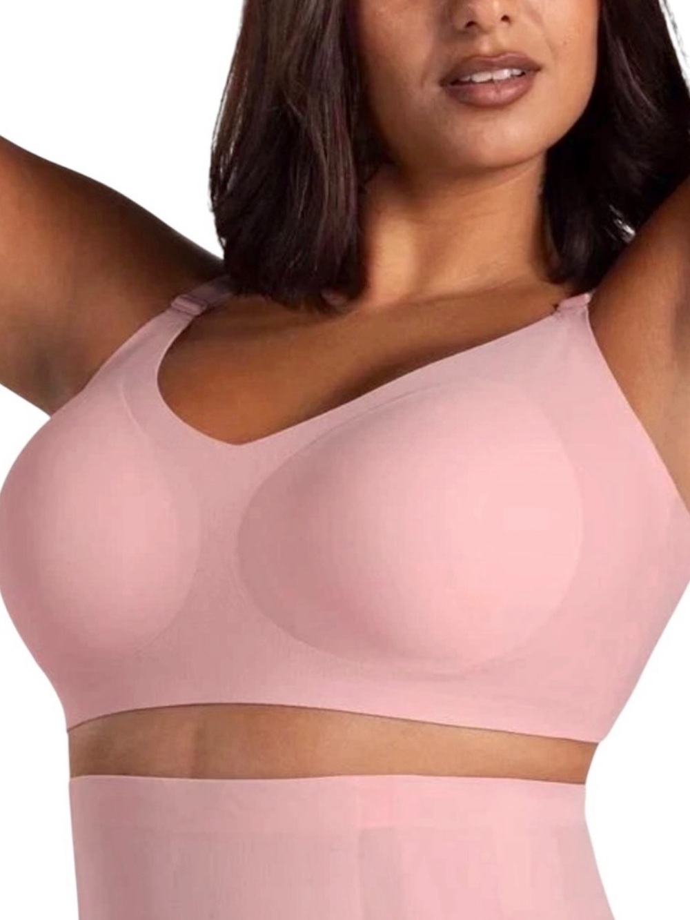 SHAPERMINT Essentials Convertible Smoothing Comfort Wireless Bra Large Pink NWOT
